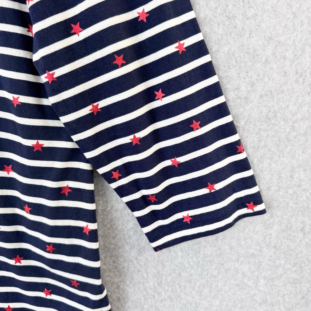 Boden T Shirt Women 16 / 18 Blue White Striped Red Stars Long Sleeve Cotton READ - Picture 5 of 16